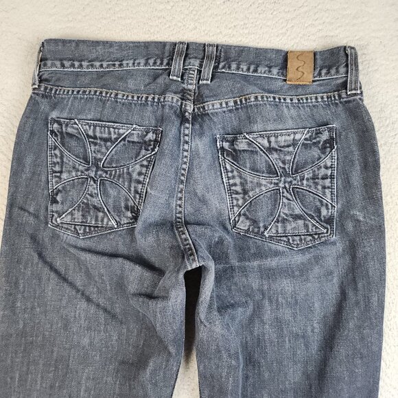 Habitual Jeans Men's 33 Button Fly Dark Wash Blue Denim Pants Iron Cross Pocket - Picture 10 of 11